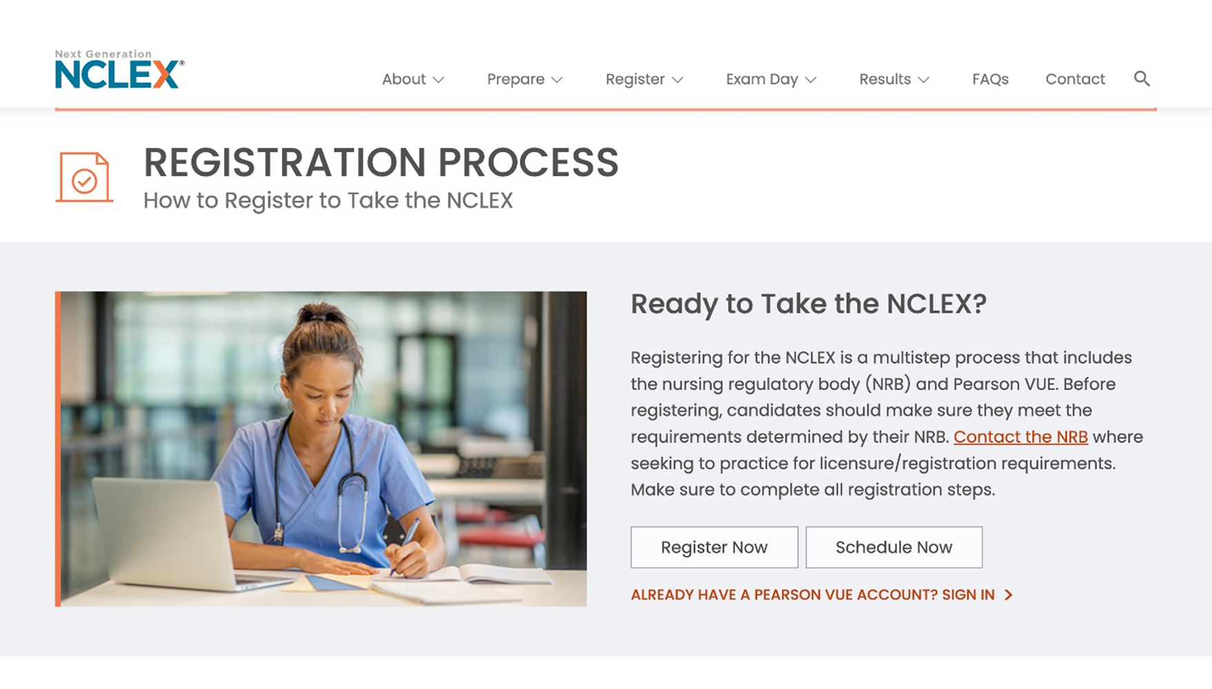 The registration process on the official NCLEX website